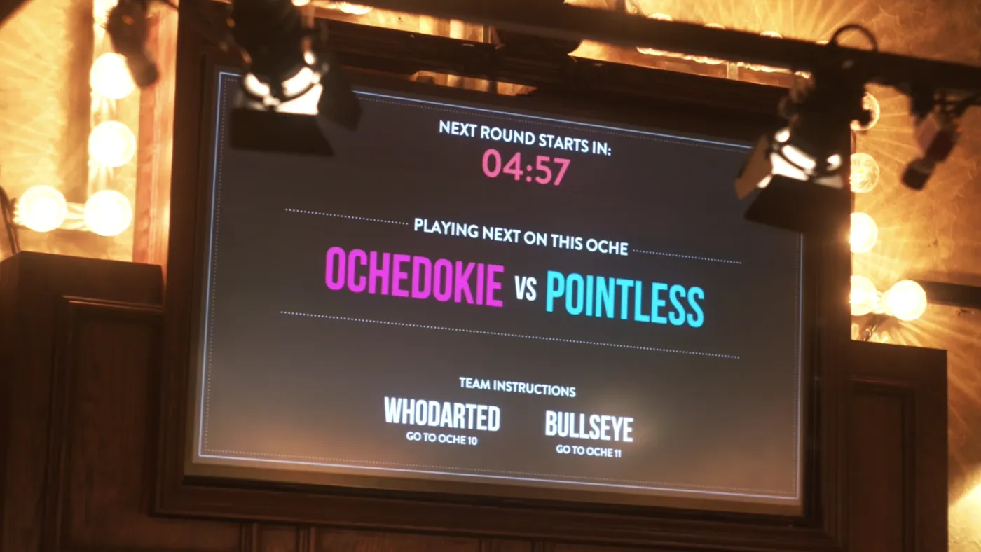 venue screen showing flight club event final showdown