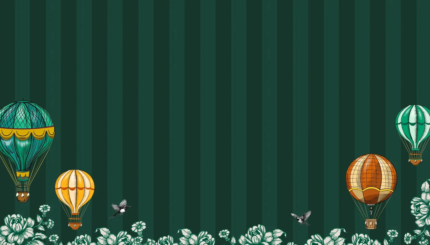 background graphic with balloons, birds and flower decorations