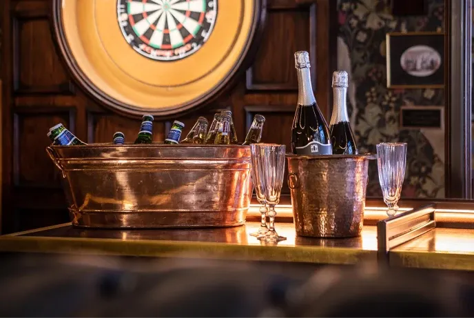 A selection of drinks by an oche