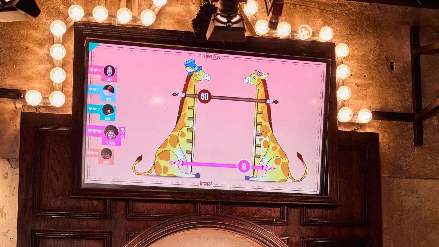 The gaming screen at Flight Club