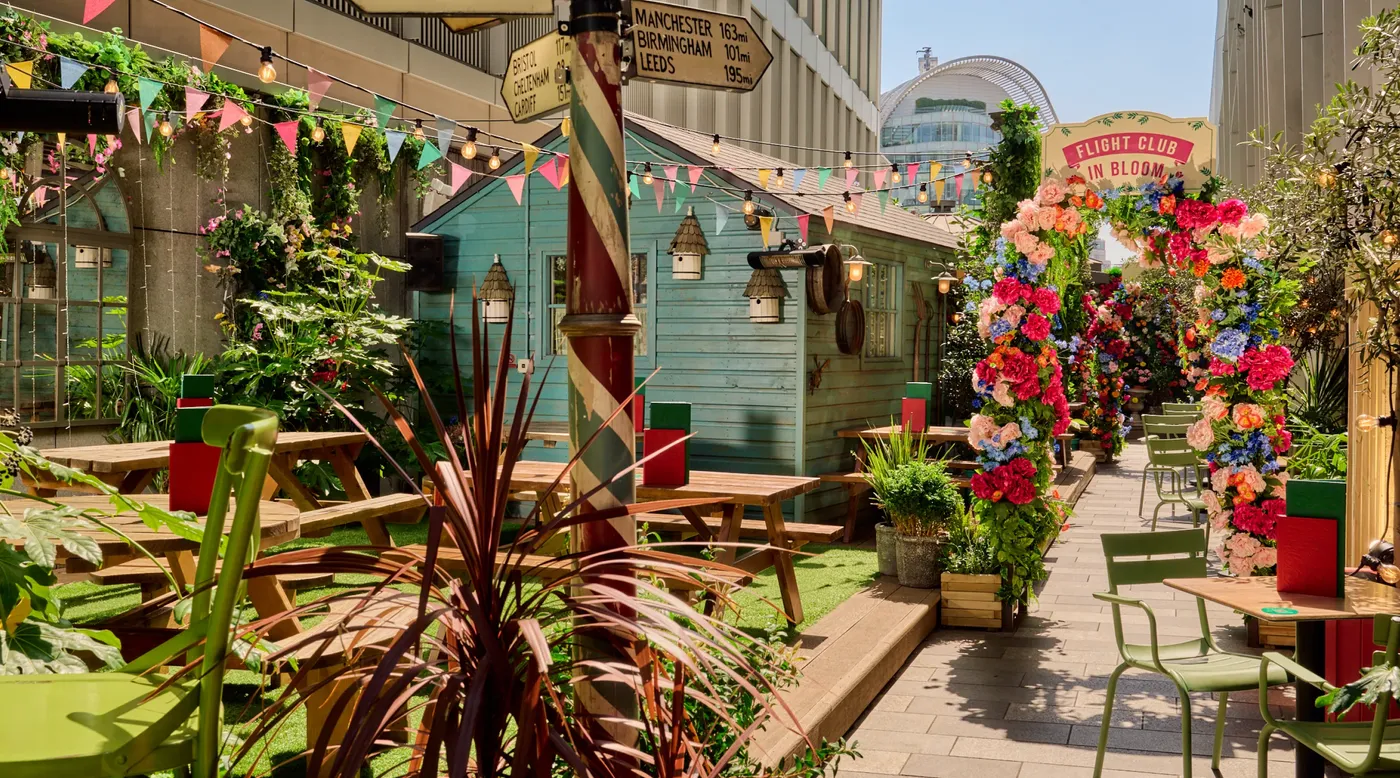 The outdoor terrace at Flight Club Victoria